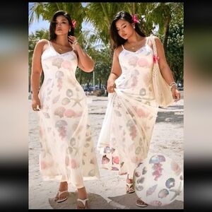 Plus Seashell Print Mesh Maxi Dress 4XL